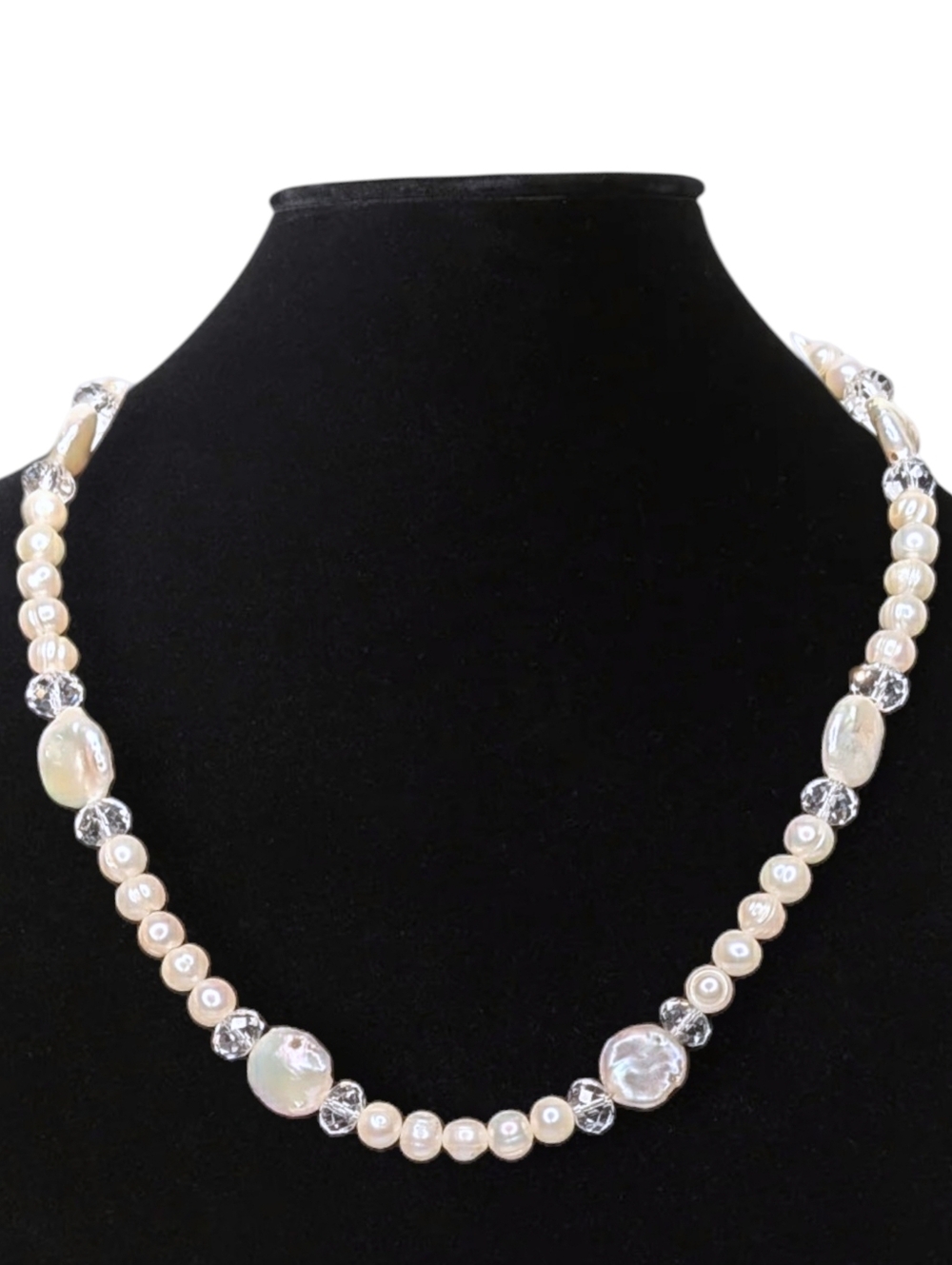 Freshwater Pearl Necklace Baroque Flat Cream Baroque Crystal Beads Toggle Bridal